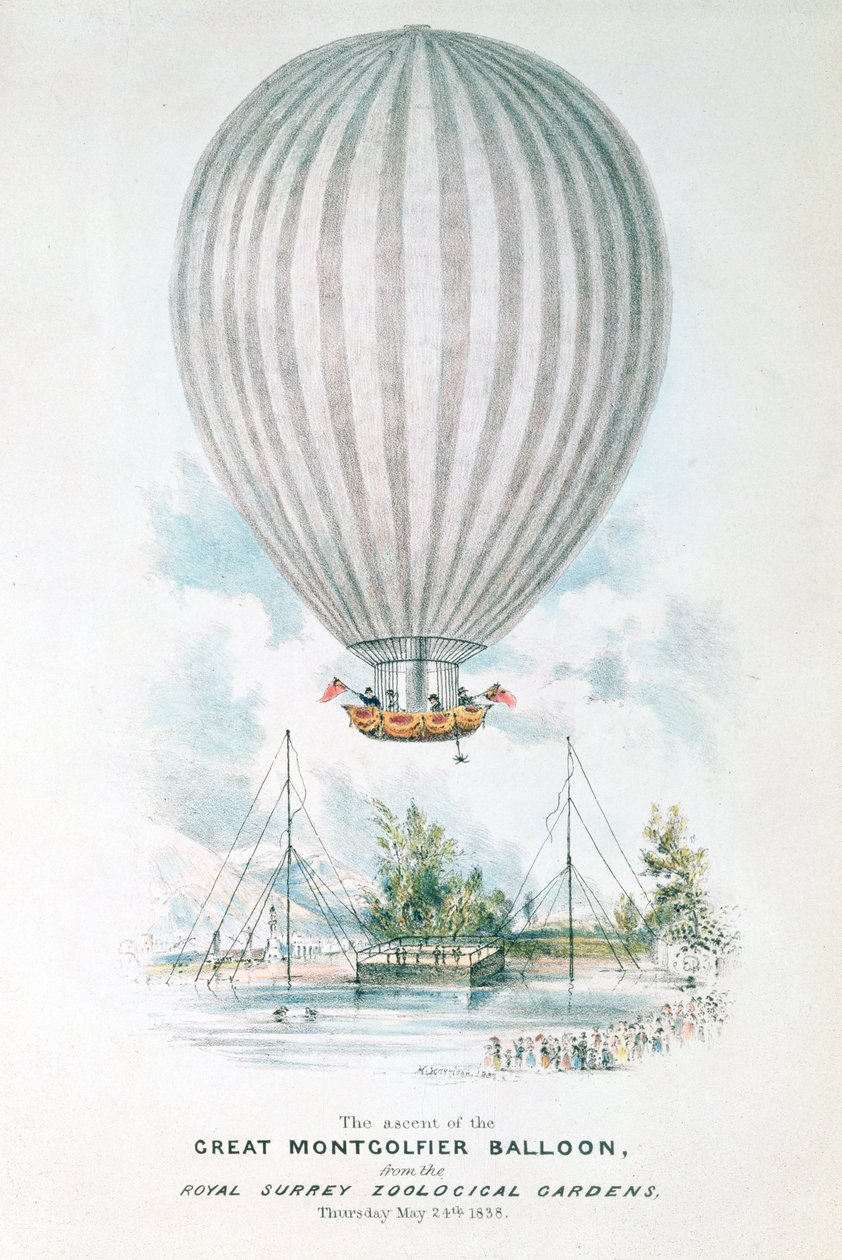 Bestigning av den stora Montgolfier-ballongen, 1838 av English School