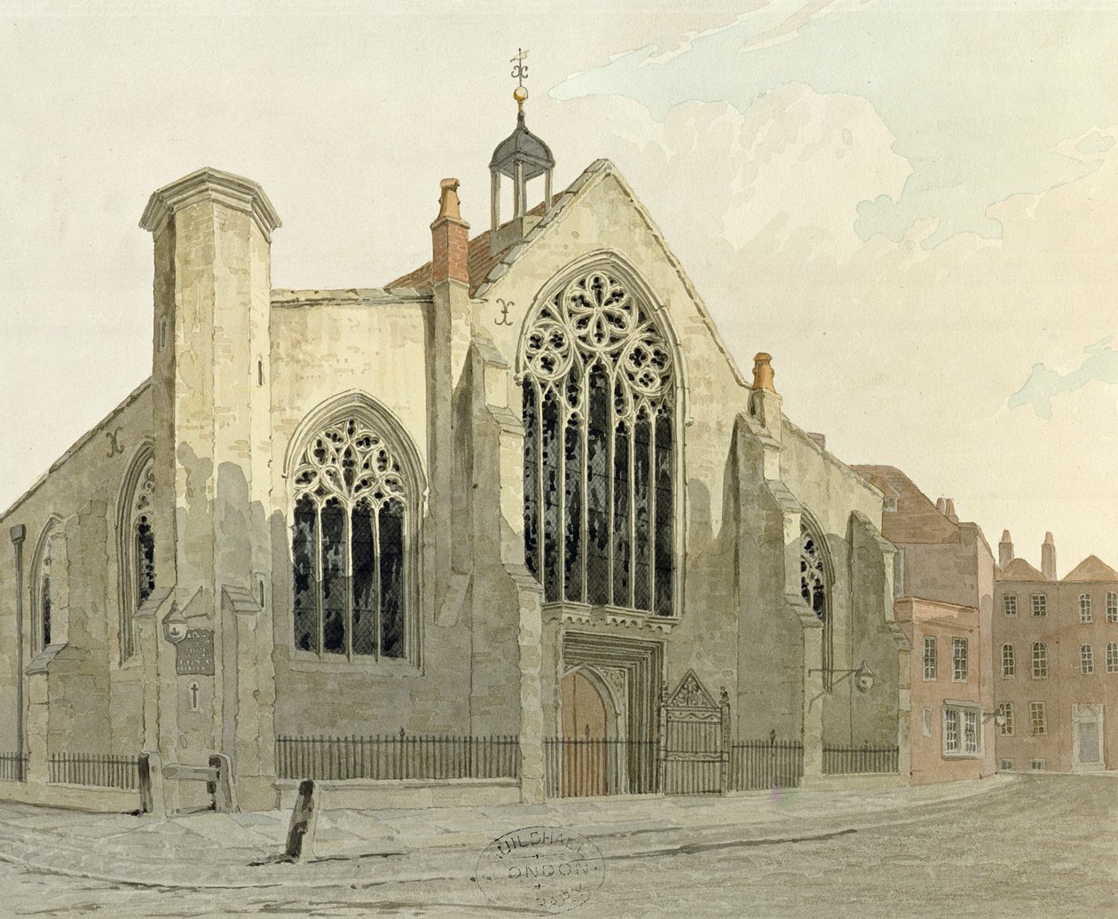 Austin Friars Church, Broad Street, från nordväst, ca 1780 (wc på papper) av English School