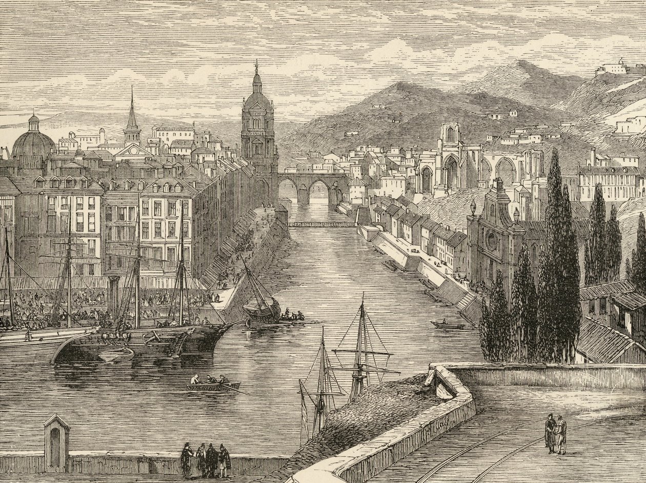 Bilbao, Spanien, illustration från "Spanish Pictures" av pastor Samuel Manning av English School
