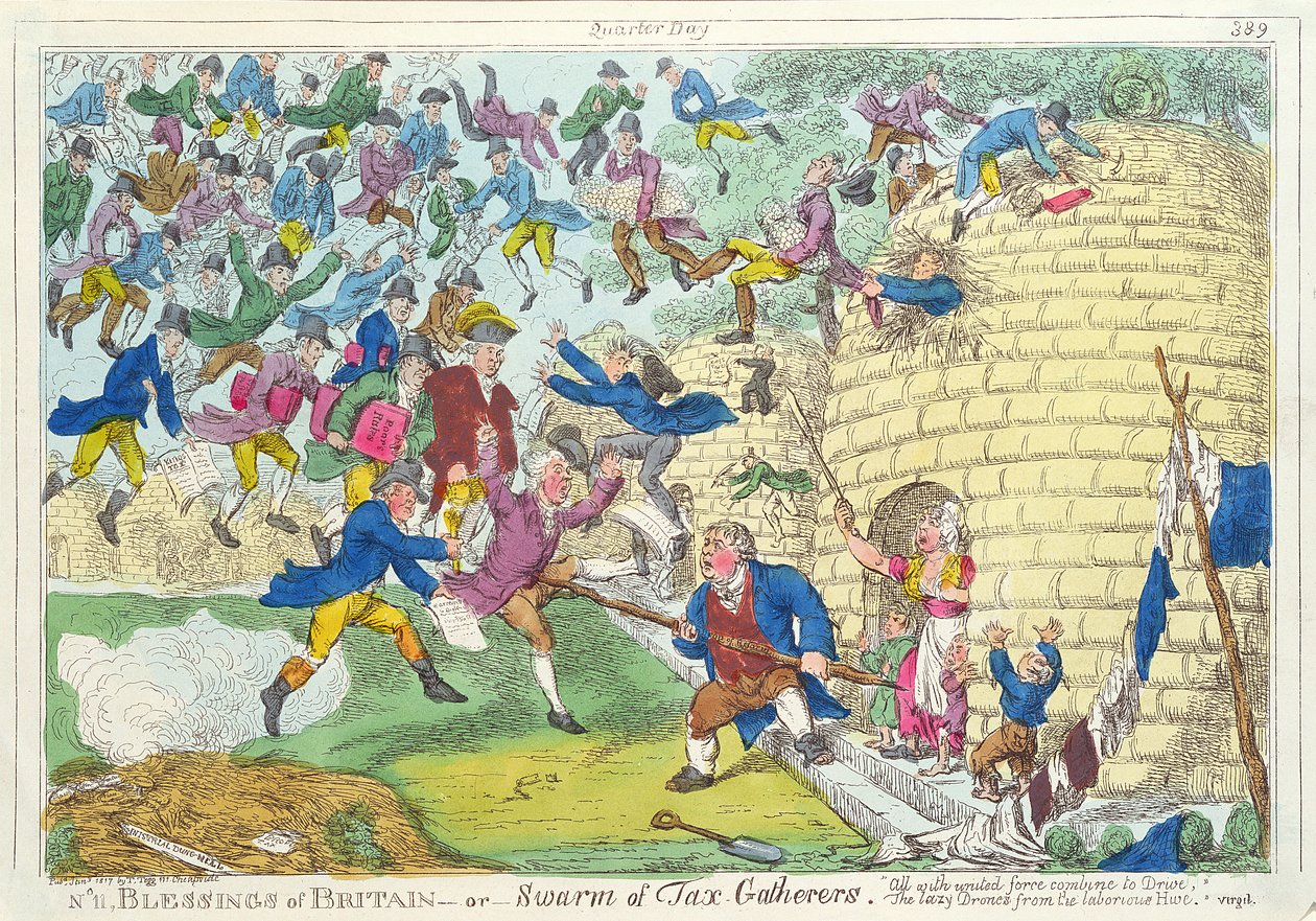 Blessings of Britain - or Swarm of Tax Gatherers, 1817 (färgetsning) av English School