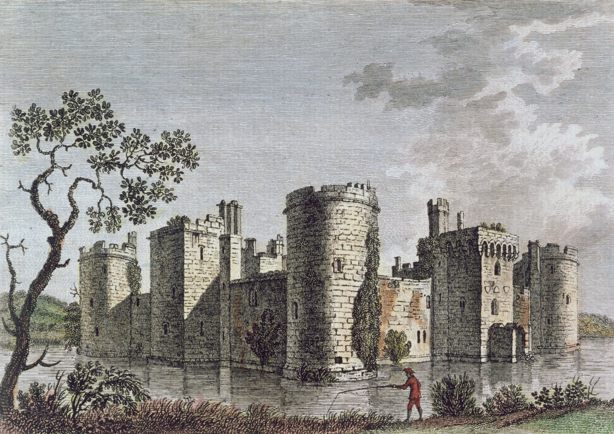 Bodiam Castle, Sussex, 6 juli 1777 (färggravyr) av English School