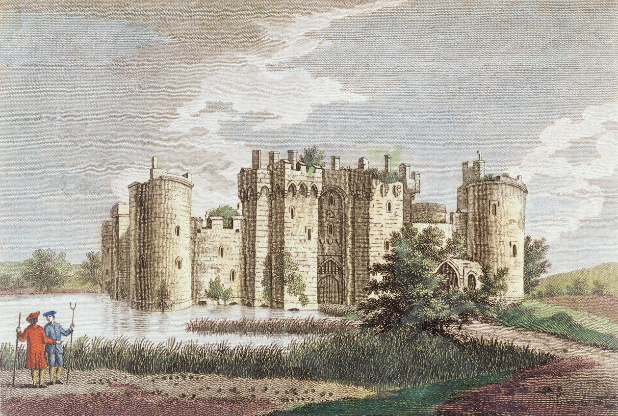 Bodiam Castle, Sussex, 7 januari 1778 (färggravyr) av English School