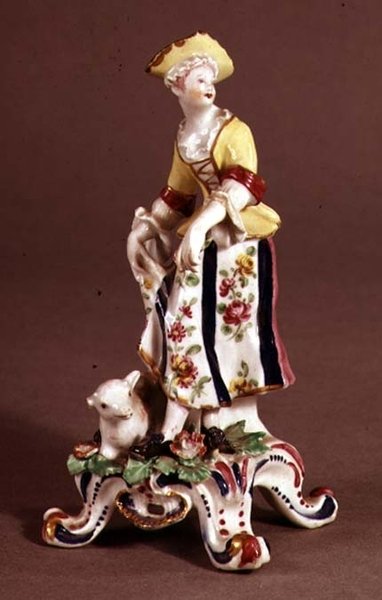 Rosett porslinsfigur av en herdinna, ca 1765 (keramik) av English School