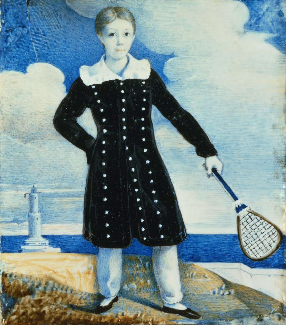 Pojke med badmintonracket (wc på kort) av English School
