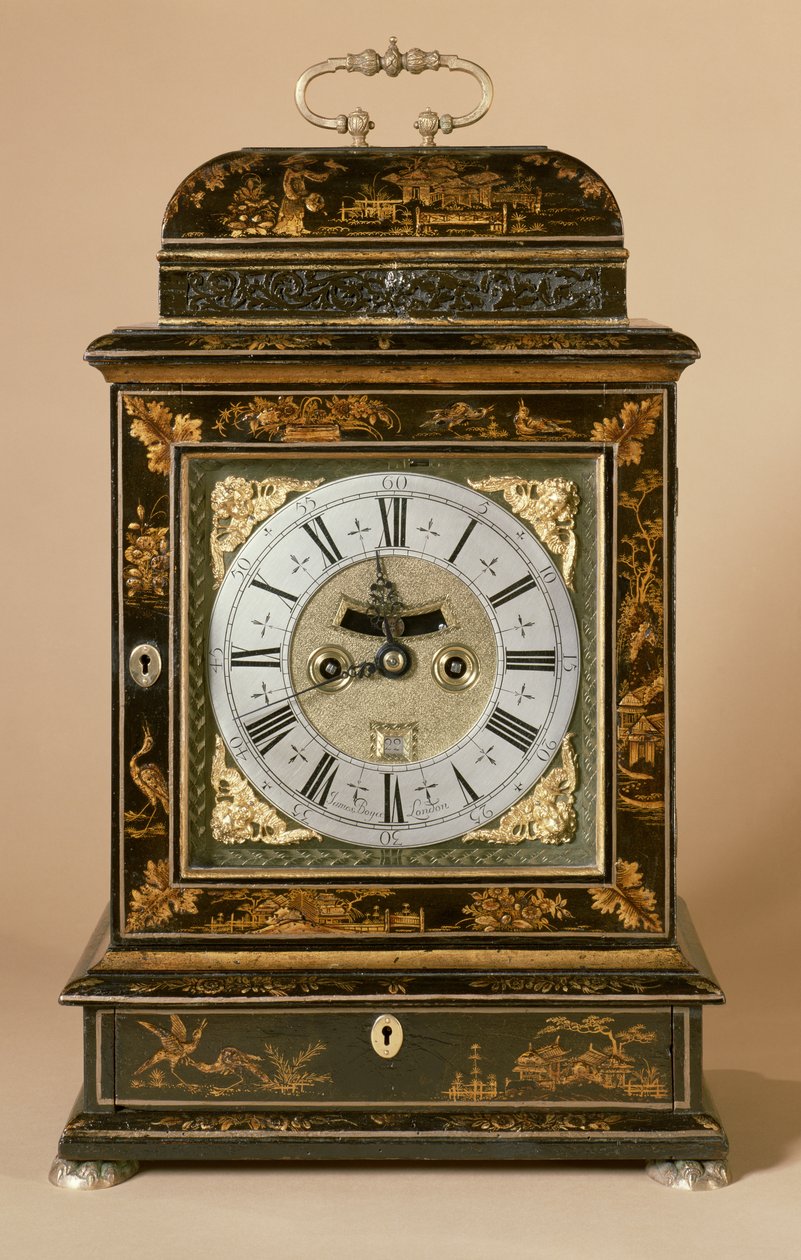 Fästklocka, urverk av James Boyce, ca 1705 (svart lack) av English School