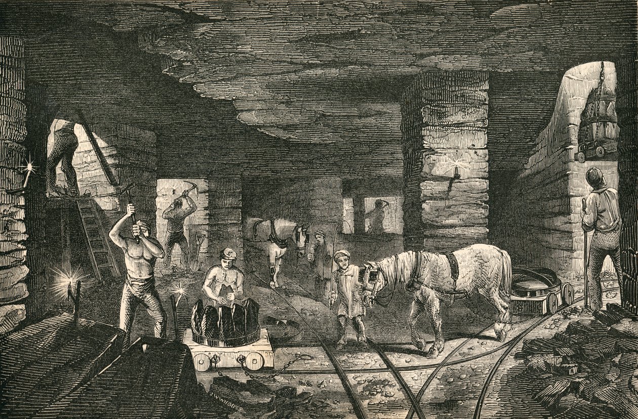 Bradley Coal Mine, nära Bilston, England, från "Cyclopaedia of Useful Arts and Manufactures" av Charles Tomlinson av English School
