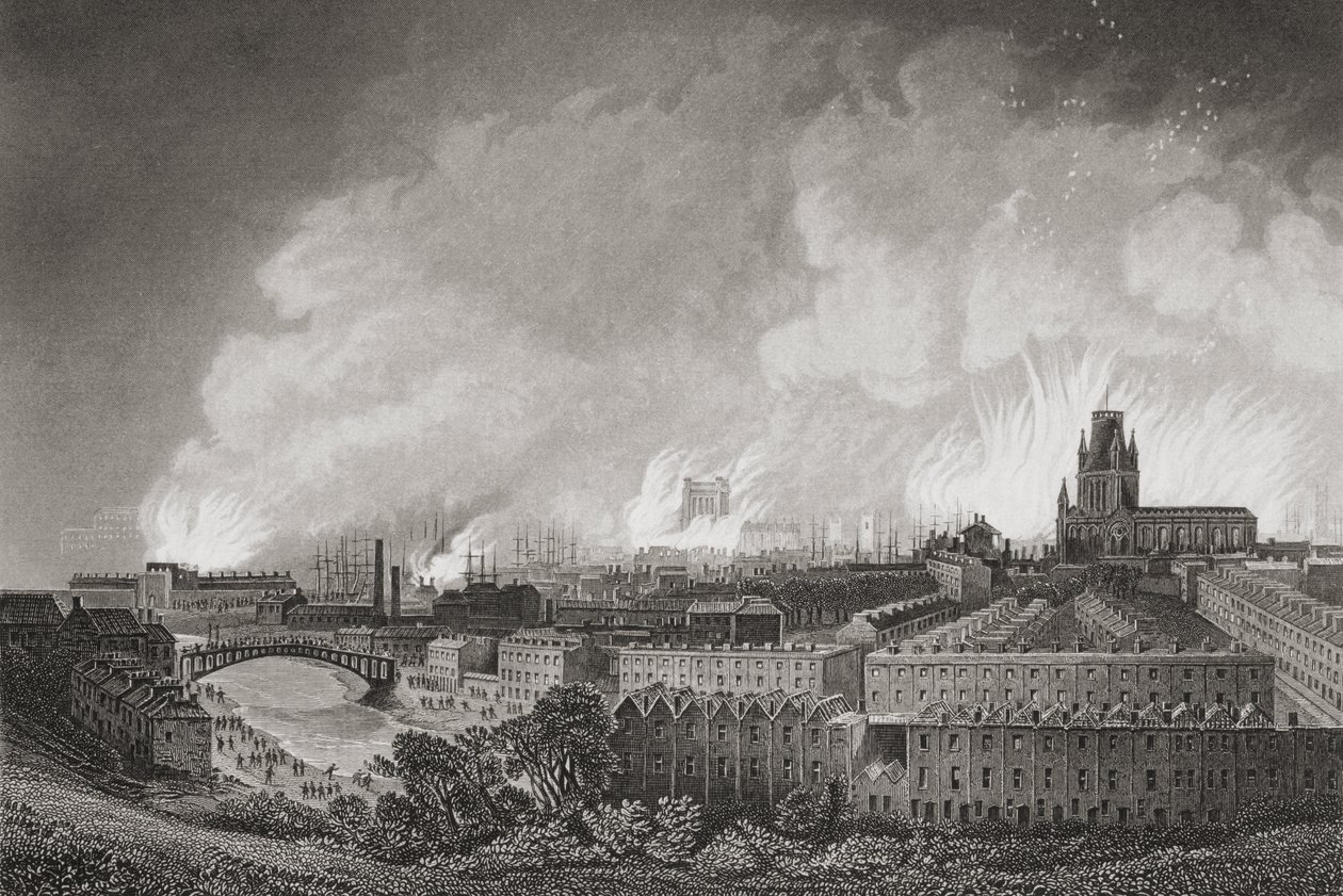 Bristol, England, under upploppen 1831, 1883 av English School