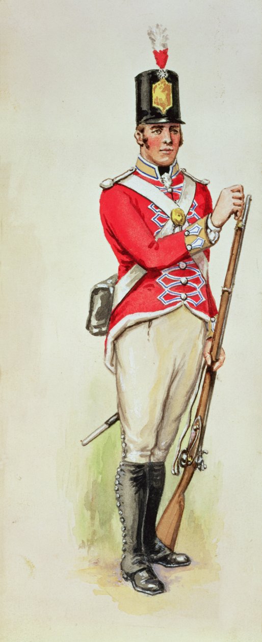 Brittisk soldat under Napoleontiden bär en musköt av English School