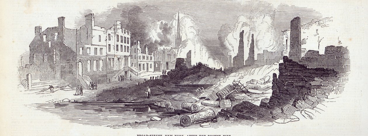 Broad-street, New York, efter den senaste branden, från 
