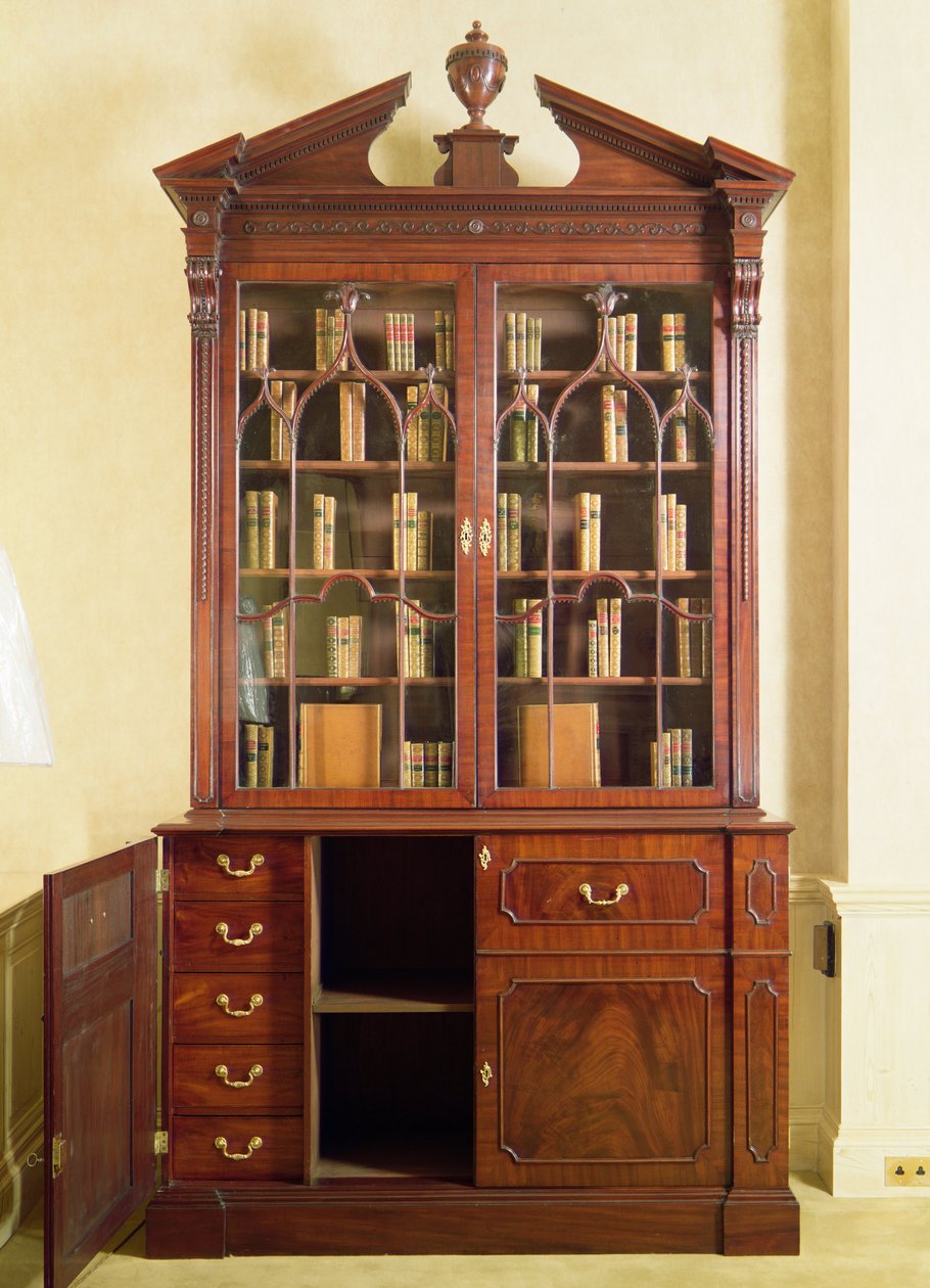 Trasig byråbokhylla, av Chippendale, 1700-tal (mahogny) av English School