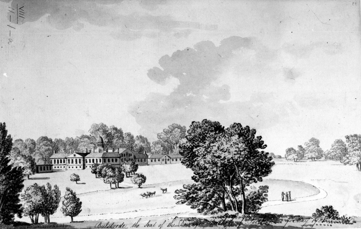 Bulstrode Park, Buckinghamshire, 1781 (penna, bläck och tvätt på papper) av English School