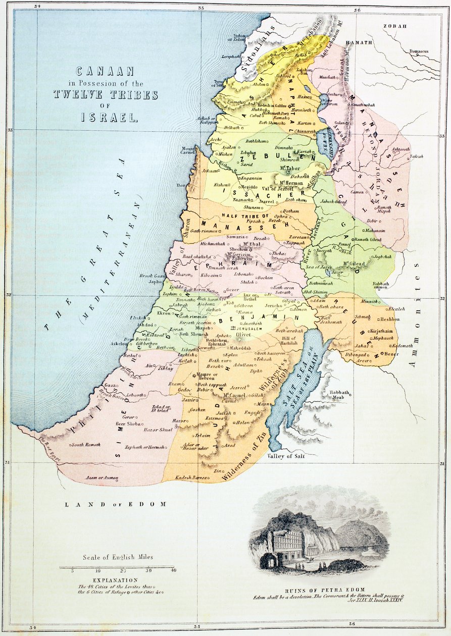 Kanaan som det var uppdelat mellan Israels tolv stammar av English School