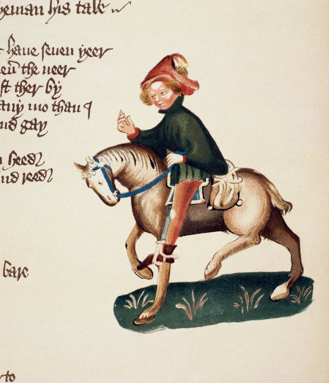 Canons Yeoman, detalj från The Canterbury Tales, av Geoffrey Chaucer (ca 1342-1400) Ellesmere Manuscript, faksimilupplaga, 1911 (för originaldetaljer se 21935) av English School
