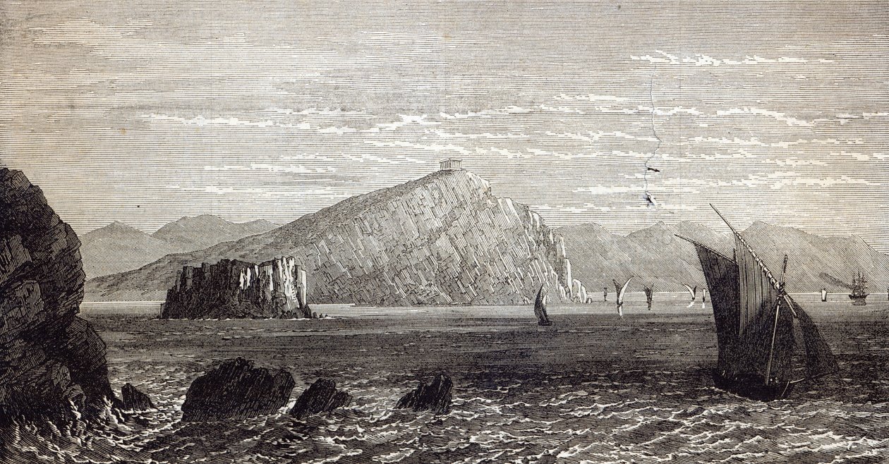Cape Colonna, med ruinerna av Temple of Minerva, Greklands kust, från "The Illustrated London News" av English School