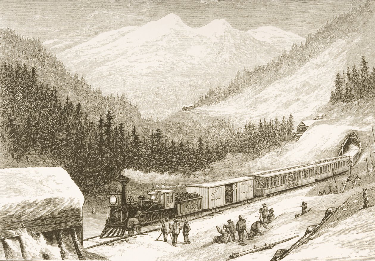 Att bära amerikansk post över Sierra Nevada 1870, från "American Pictures", publicerad av The Religious Tract Society, 1876 av English School