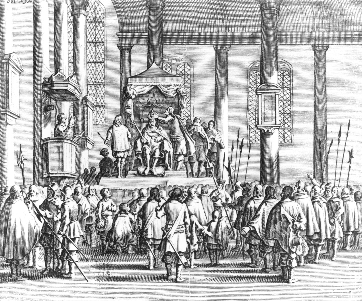 Charles II (1630-85) krönt i Scone, 1651 av English School