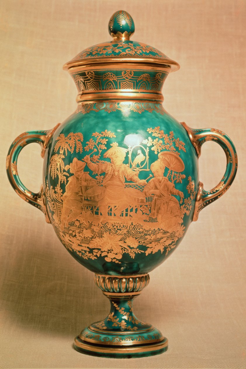 Chelsea vas och lock med förgylld chinoiserie design, Gold Anchor period (1758-69) av English School