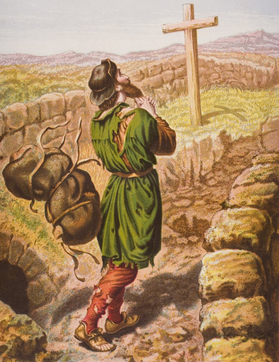 Christian förlorar sin börda vid korset, illustration från 