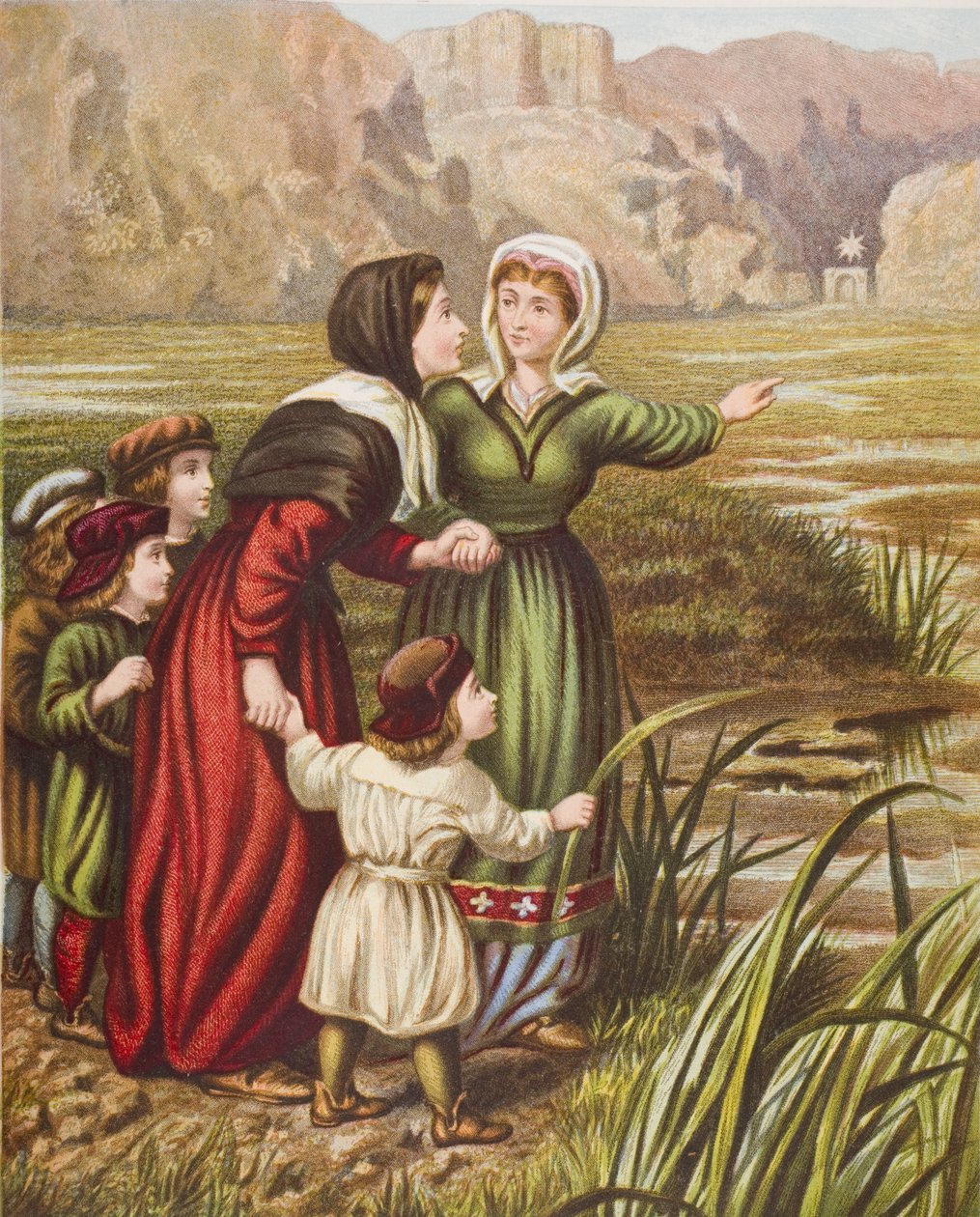 Christiana and Mercy at the Slough of Despond, illustration från "The Pilgrim