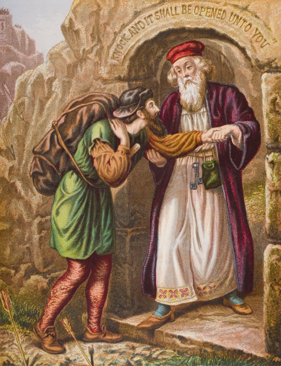 Christians ankomst till Wicket Gate, illustration från "The Pilgrim