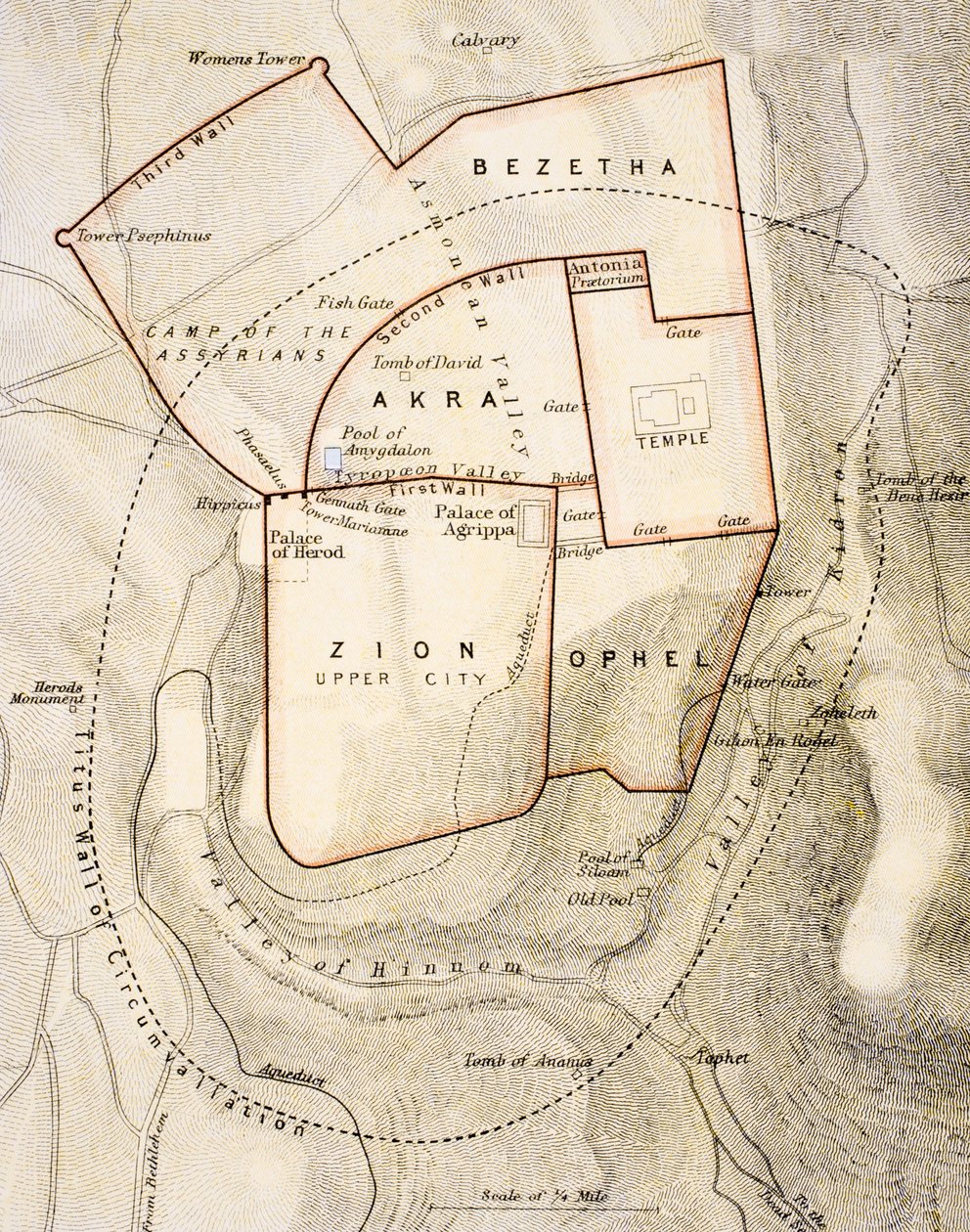 Stadskarta över det antika Jerusalem, från 