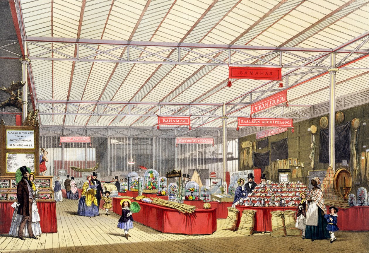 Colonial Products in the Great Exhibition of 1851, from Dickinsons Comprehensive Pictures (färgad litho) av English School