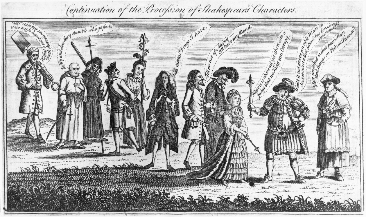 Fortsättning på processionen av Shakespeares karaktärer under jubileumsfirandet, 1769 av English School