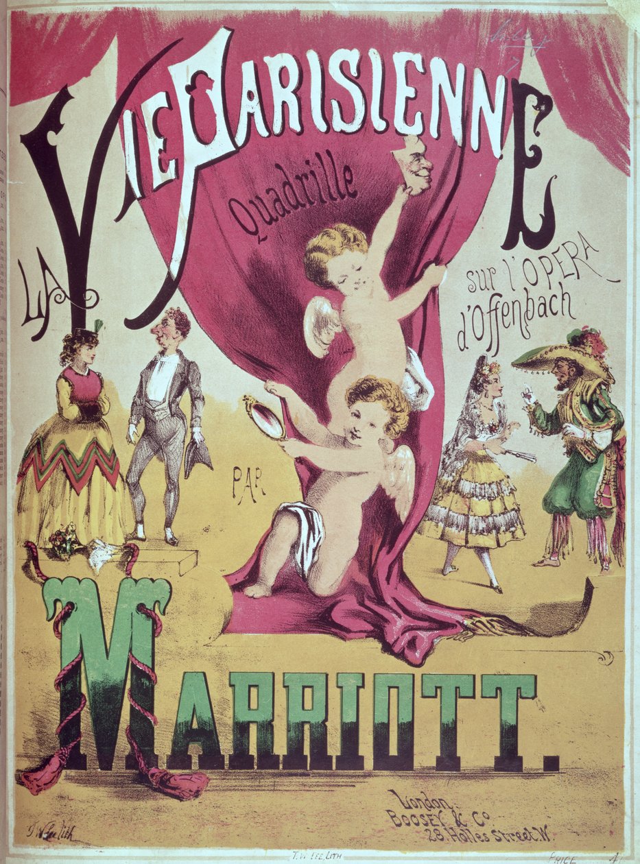 Omslaget till partituret till "La Vie Parisienne Quadrille" av Charles Marriott, graverat av T.W. Lee. av English School