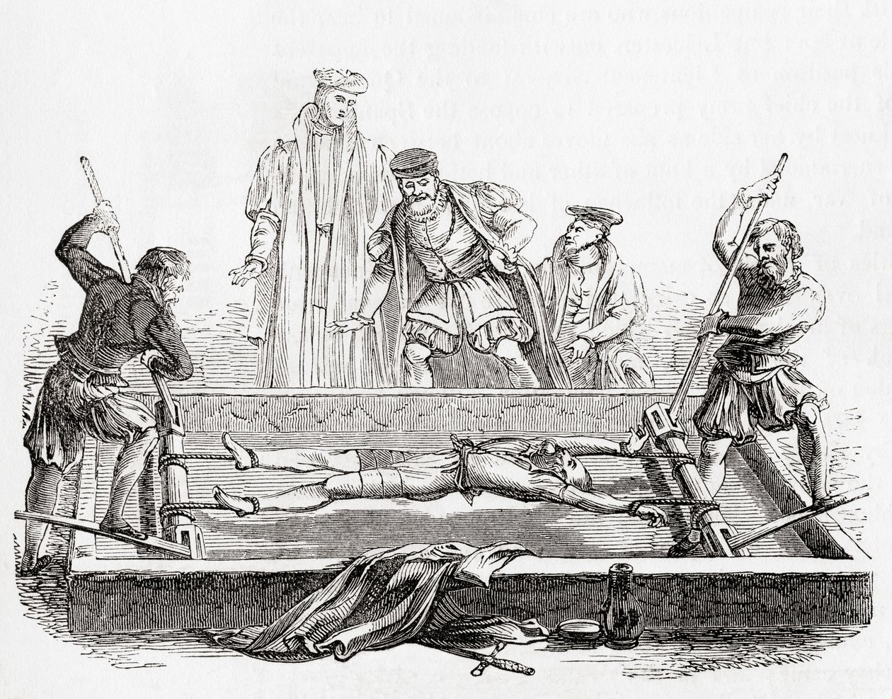 Cuthbert Simpson, även Symson, Simson eller Symion, torterades på hyllan i Tower of London, under Marianförföljelsen, 1558, från Old England: A Pictorial Museum, pub. 1847 av English School