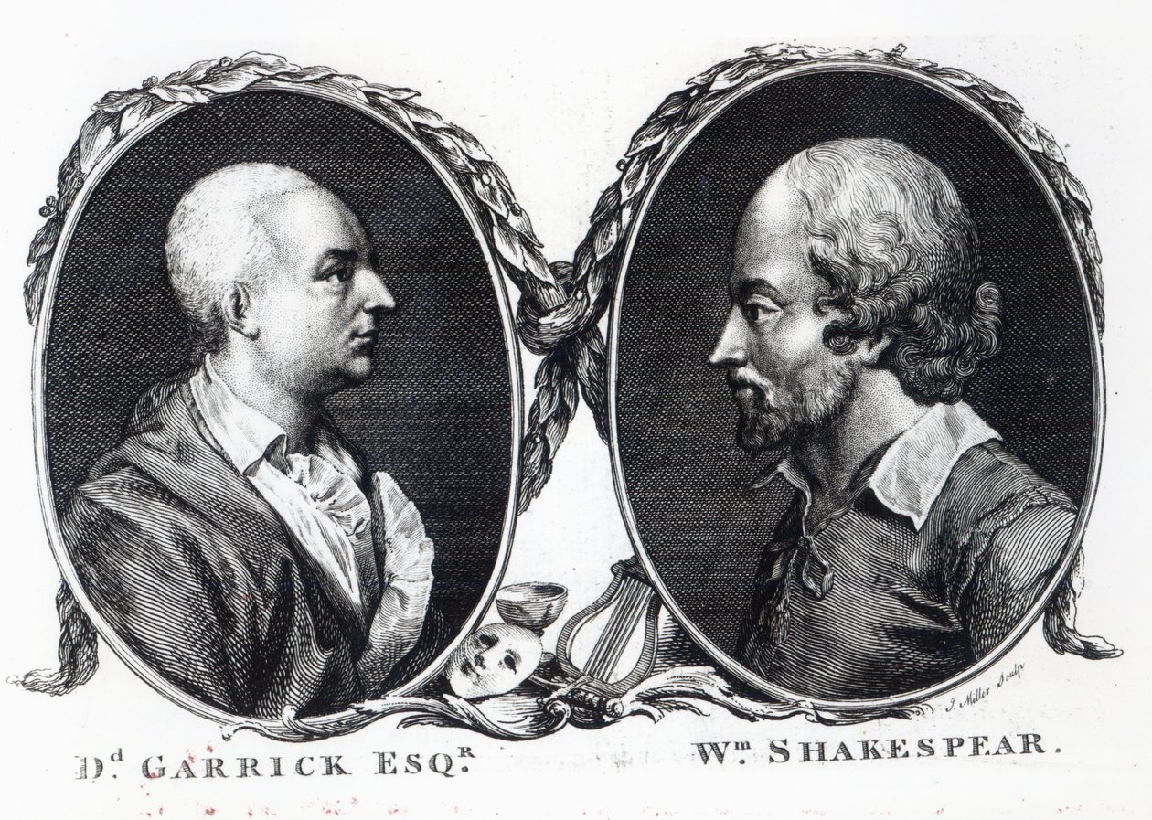 David Garrick och Shakespeare, graverad av J. Miller av English School