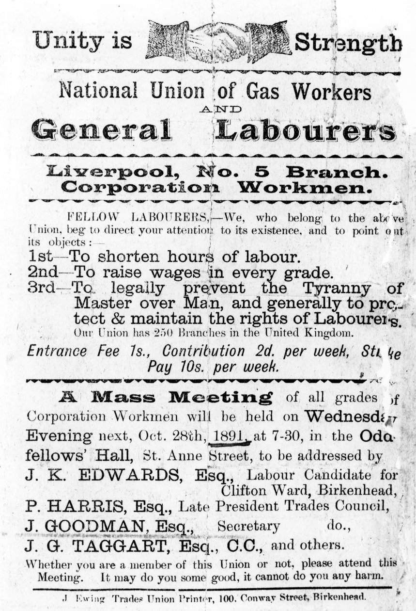 Förklaring av National Union of Gas Workers and General Workers, 1891 av English School