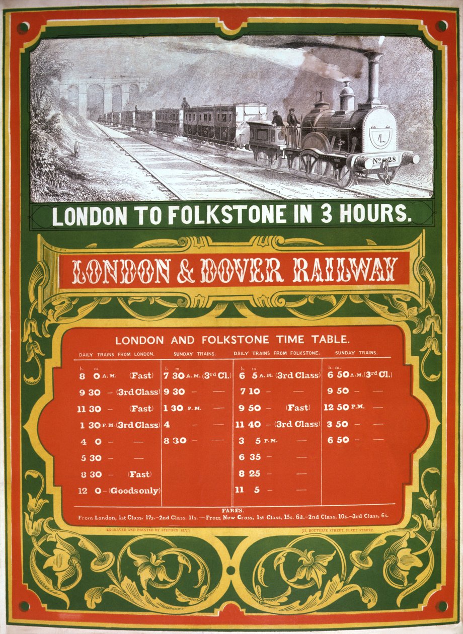 Tidig tidtabell för London till Dover Railway av English School