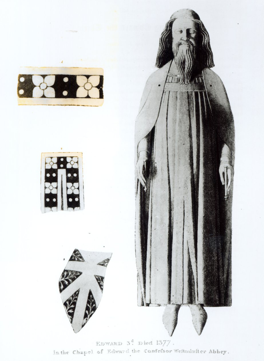 Effigy of Edward III (1312-77) i Edward the Confessor Chapel, Westminster Abbey, publicerad 1811 av English School