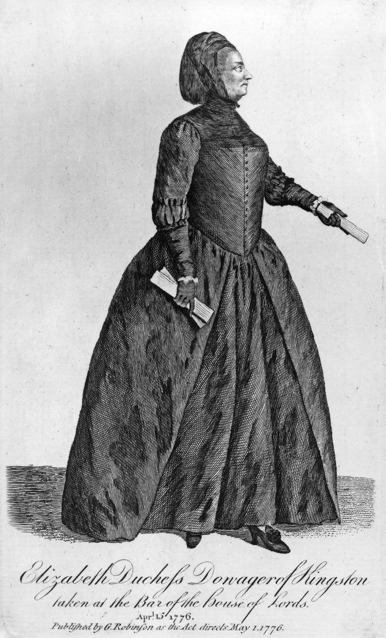 Elizabeth Chudleigh, grevinna av Bristol och hertiginna av Kingston, 1776 (mezzotint) av English School