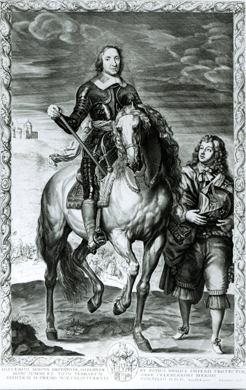 Ridsporträtt av Oliver Cromwell (1599-1658) av English School