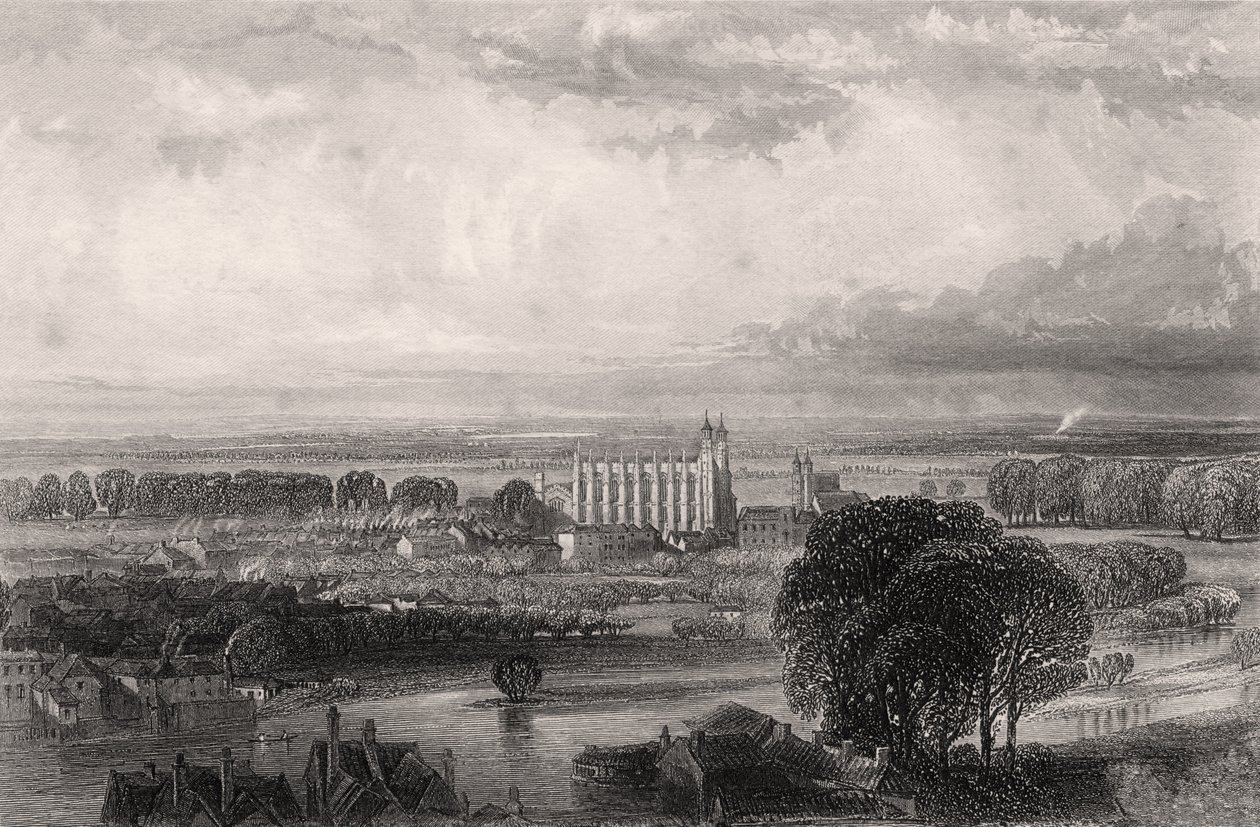 Eton sett från Windsor Castle terrass, illustration från "Memoirs of Eminent Etonians", av Sir Edward Creasy, publicerad i London 1876. av English School