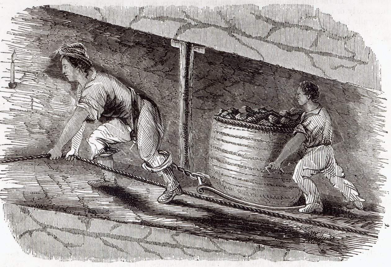 Kvinnlig låda i en kolgrop i Little Bolton, 1842 av English School