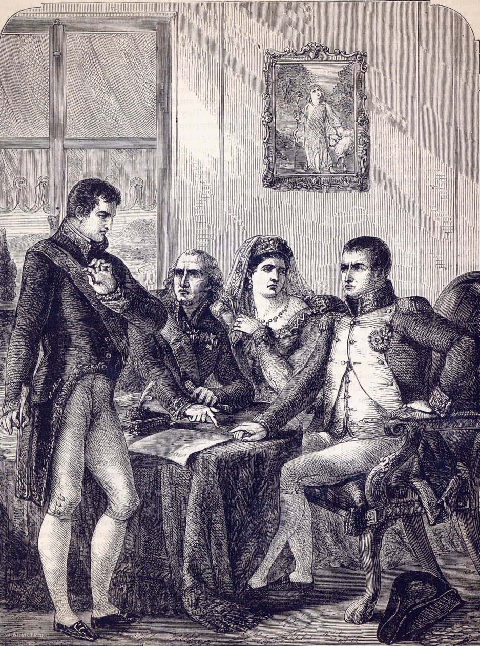 Ferdinand av Spanien avsäger sig sin krona på diktat av kejsar Napoleon av English School