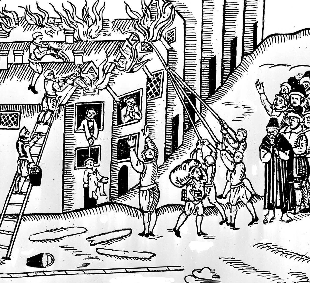Brandbekämpning i Tiverton, Devon, 1612 av English School