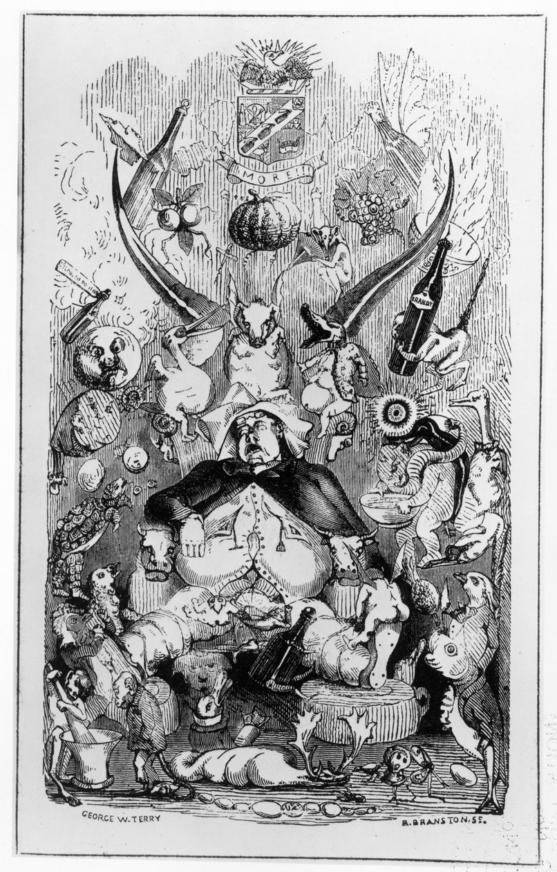 Frontispice till "Memoirs of a Stomach" av inrikesministern, 1850 av English School