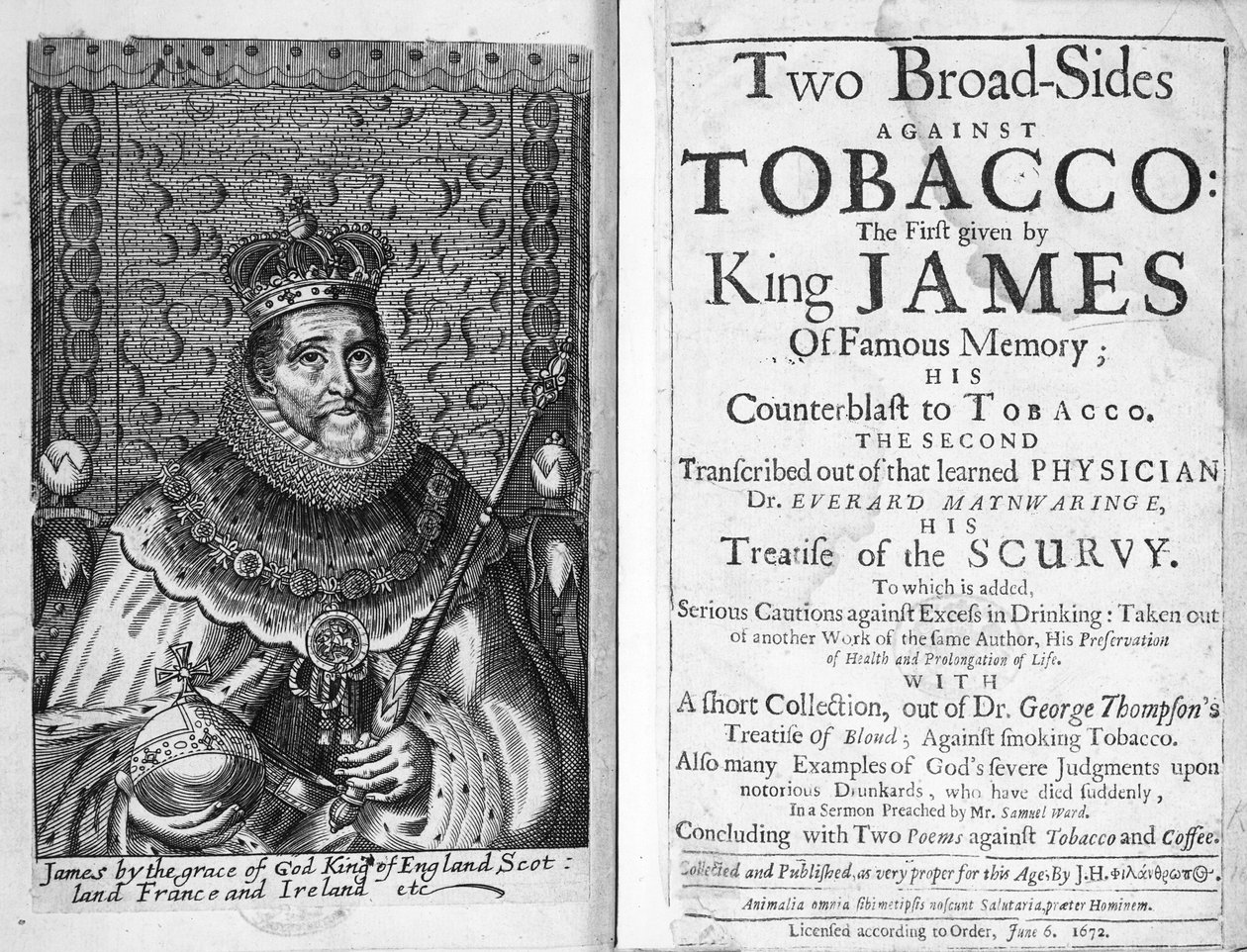Frontispice till "Two Broadsides Against Tobacco", pub. 6 juni 1672 av English School
