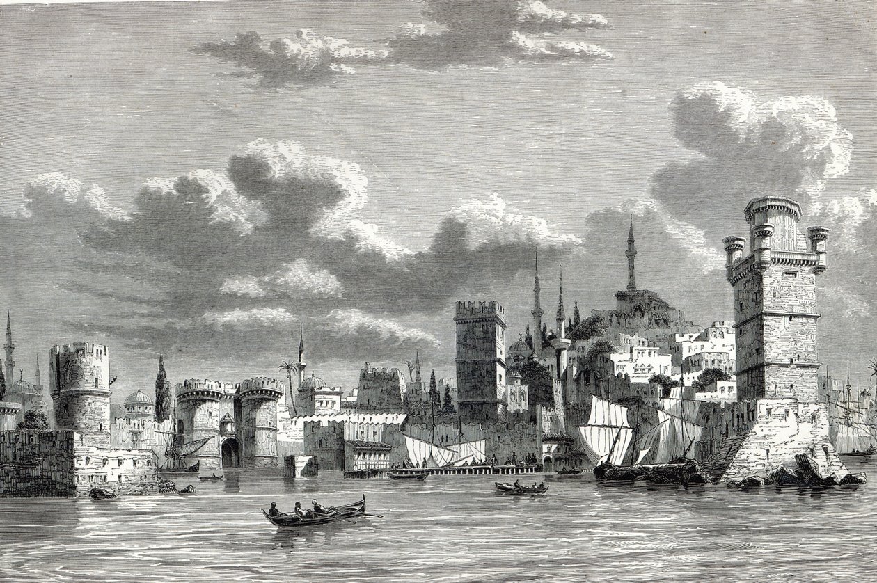 Översikt över Rhodos stad, från "The Illustrated London News" av English School