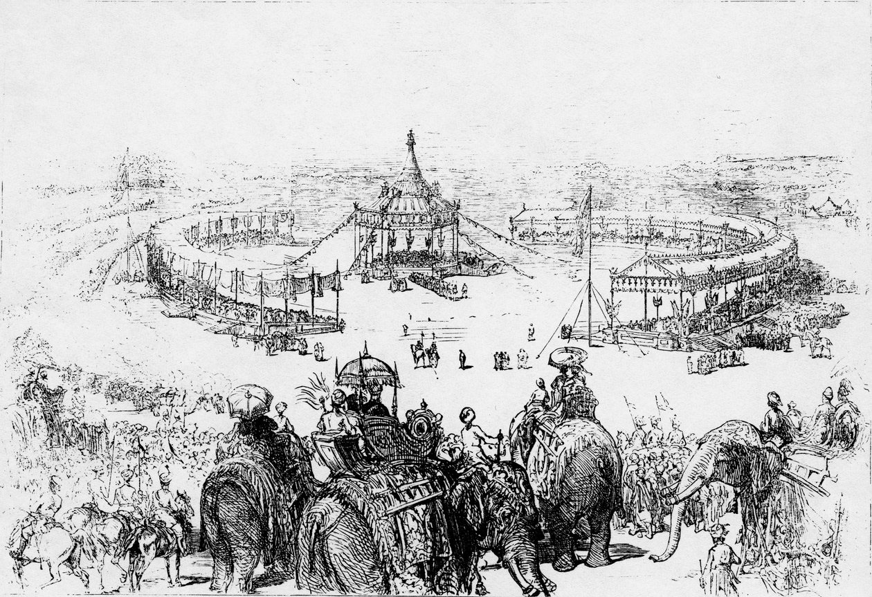 Allmän vy i fågelperspektiv av Imperial Durbar i Delhi, publicerad i Illustrated London News 10 februari 1877 av English School