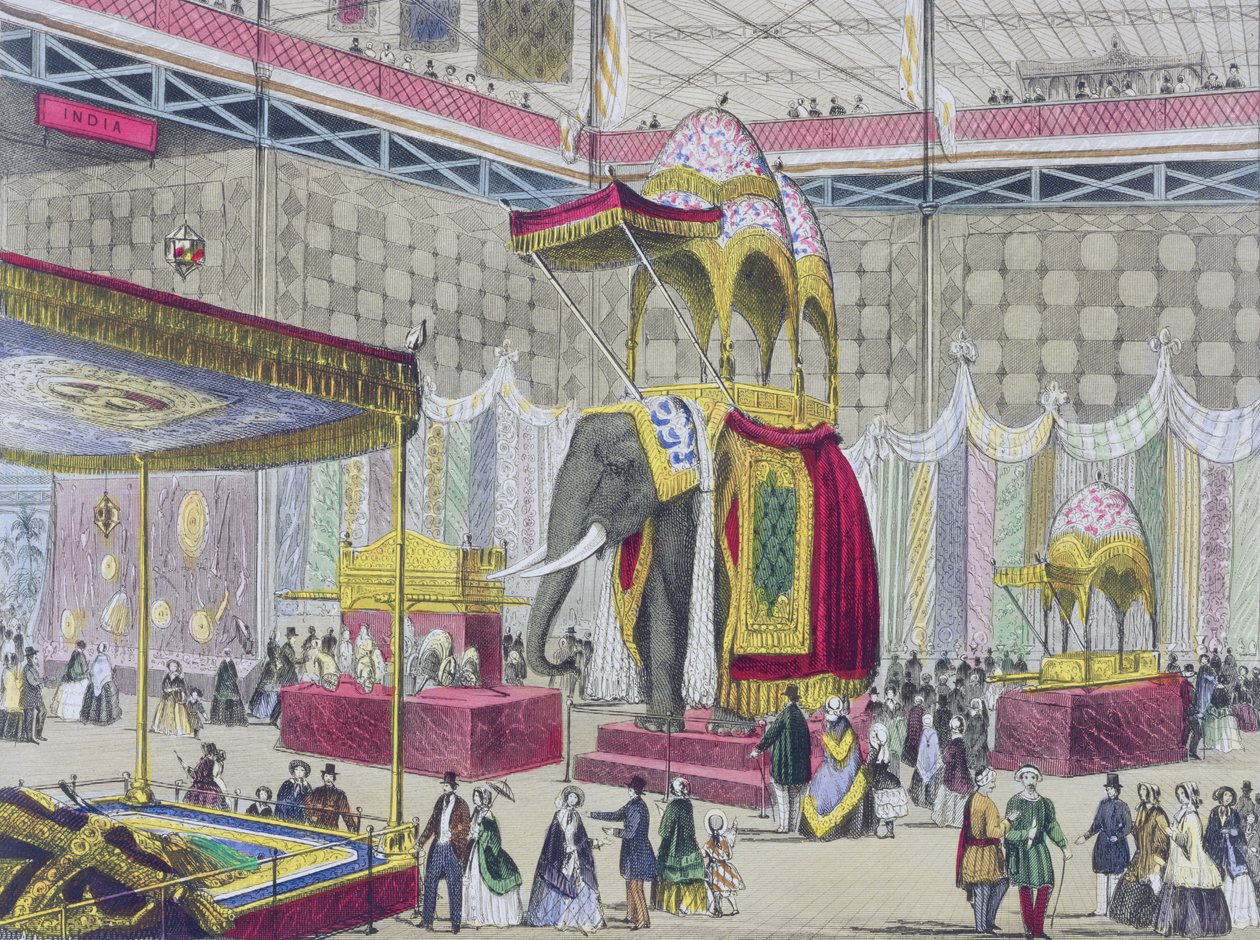 Great Exhibition, 1851: Indian Department från Interior of the Great Exhibition (pub. av Read & Co) (färgad litho) av English School