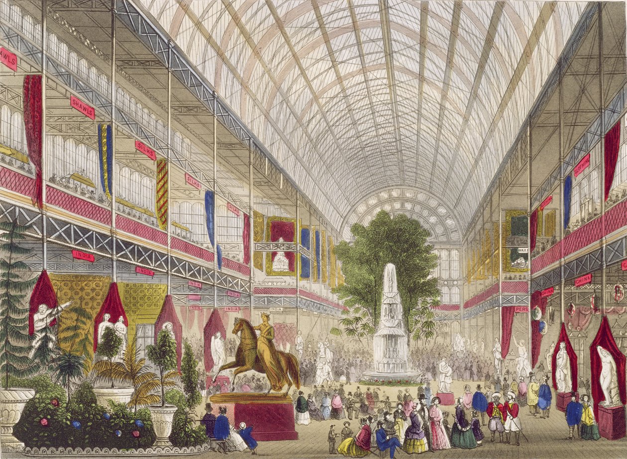 Great Exhibition, 1851: South Transept, från Interior of the Great Exhibition (publ. av Read & Co.) (tryck) (se även 6246) av English School