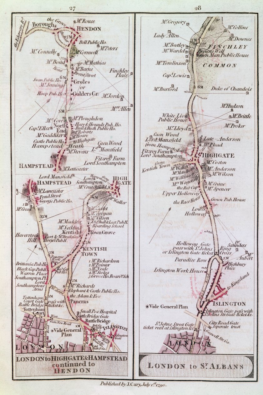 Great North Road från London, 1 juli 1790 av English School