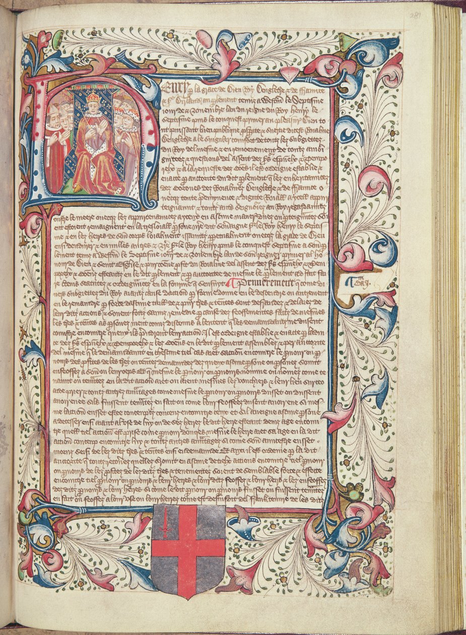 Henrik VII (1457-1509) avbildad inom det initiala H, Titelsida från Cartae Antiquae, sent 1400-tal av English School