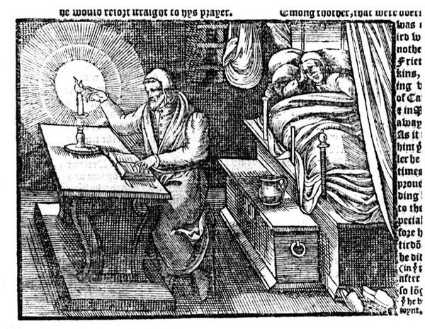 Hugh Latimer (ca 1485-1555) Håller sitt finger i en ljusflamma, från Acts and Monuments av John Foxe (1516-87) 1563 av English School