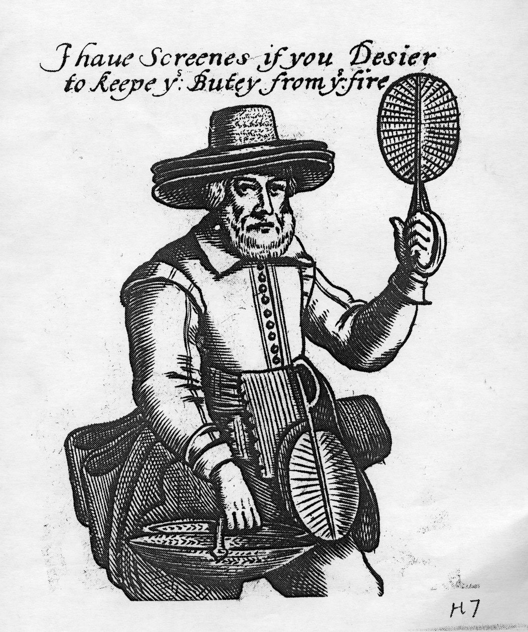 "Jag har skärmar om du vill hålla din buty från elden", brandskärmssäljare, c.1680 av English School