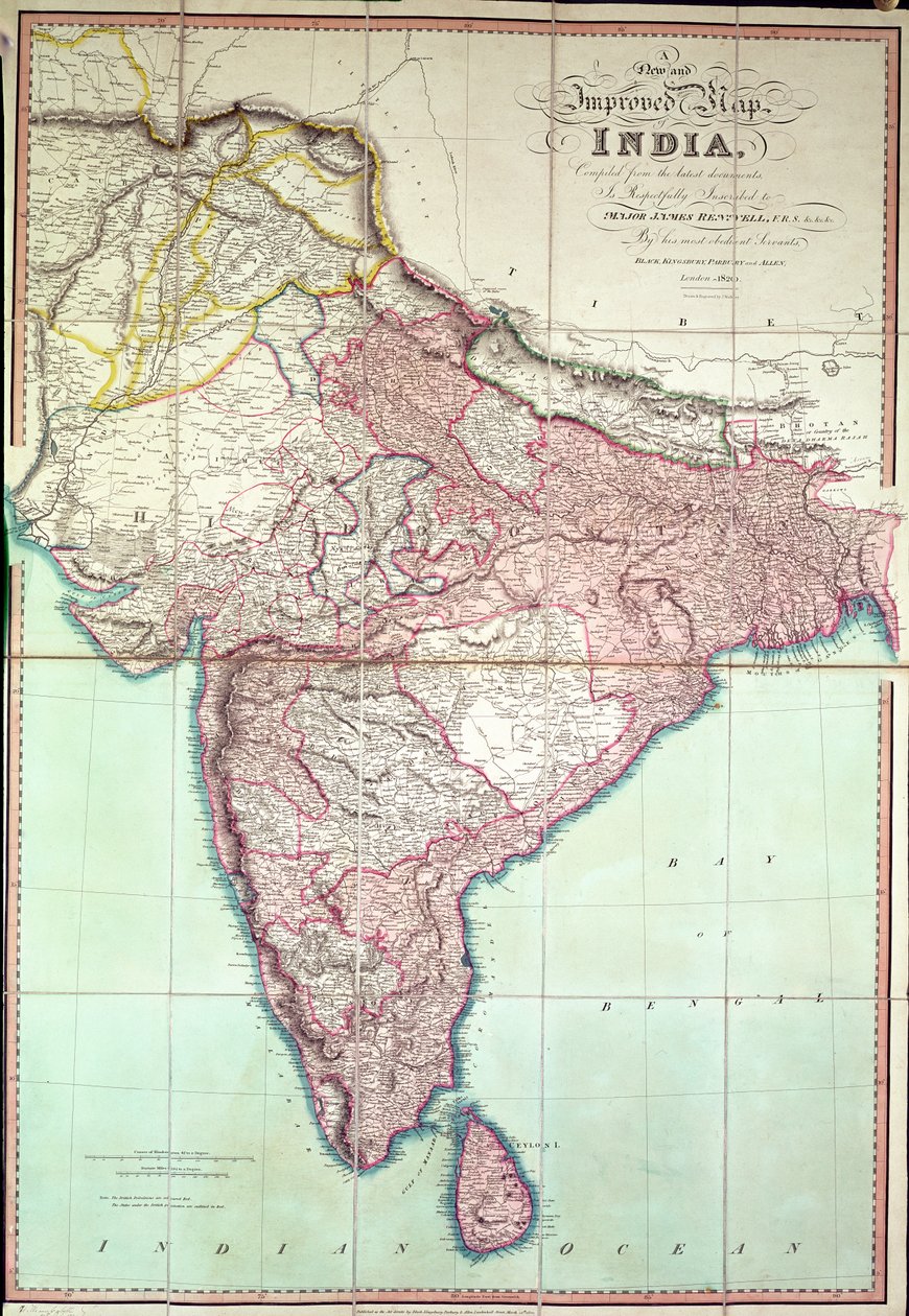 Ramani iliyoboreshwa ya India iliyochapishwa London 1820 (colour lithograph)swed av English School